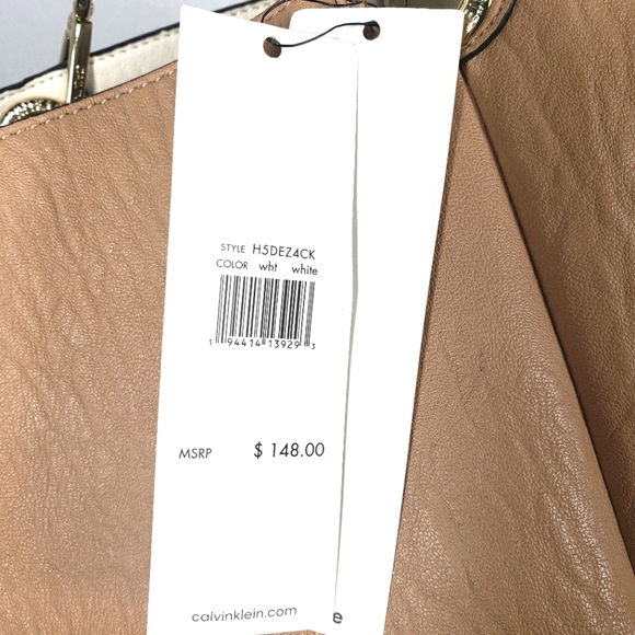 Calvin Klein Reversible Bucket Bag Purse White Tan - Picture 8 of 10